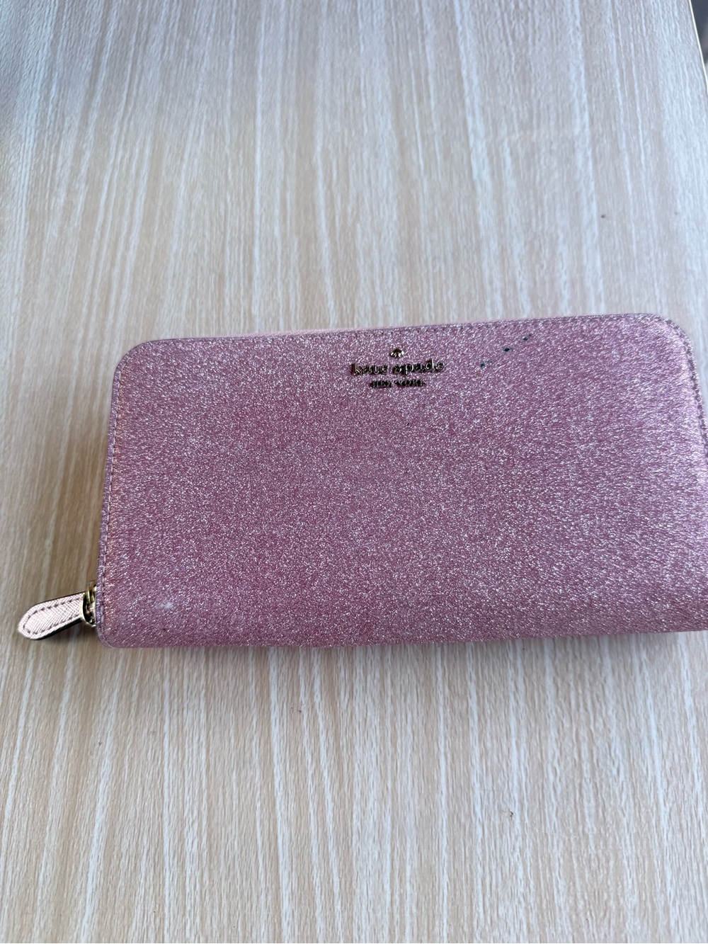 kate spade glitter zip-around wallet in pink